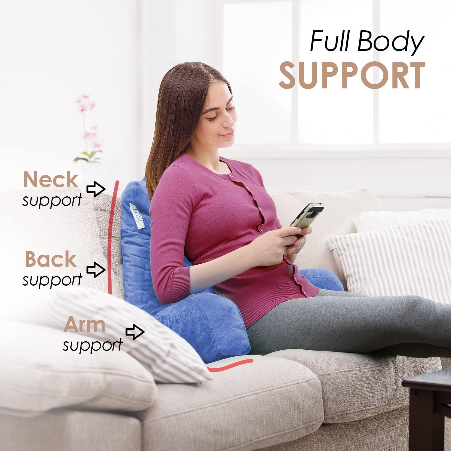 Nestl Reading Pillow for Kids & Teens with Shredded Memory Foam, Backrest Pillows for Reading, Watching, and Gaming, Use on The Couch, Bed, or Floor, Adjustable Support with Washable Cover Calm Blue