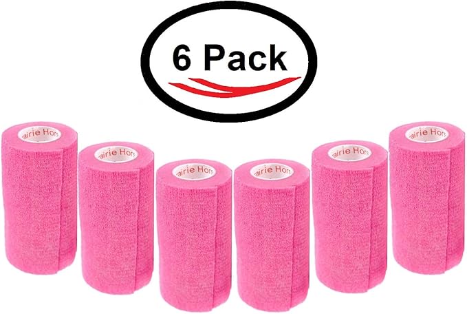 4 Inch Vet Wrap Tape Bulk (Neon Pink) (Pack of 6) Self Adhesive Adherent Adhering Flex Bandage Grip Roll for Dog Cat Pet Horse
