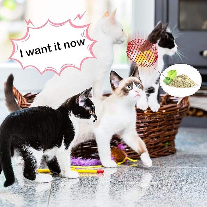 Jecery 5 Pcs Cat Spring Balls Stretchable Springs Toys Rolling Balls Colorful Playful Coils Interactive Spring Action Toy Caged Rats for Kitten Cat Pet Supplies Indoor (Catnip Rats,Bright Color)