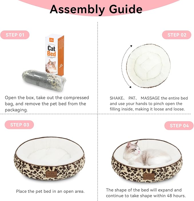 20in Leopard Round Cat Dog Bed Gift for Large Medium Small Dogs Cats, Machine Washable Sleeping Sofa, Non-Slip Bottom Breathable Soft Calming Pet Cuddler for Indoor/Outdoor/Car/Cage