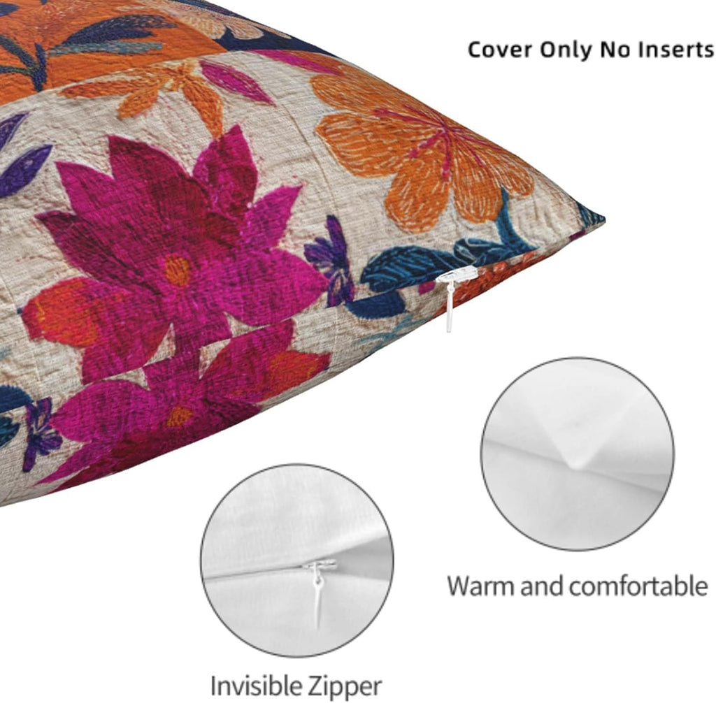 Throw Pillow Covers 18x18 Set of 2, Simple Patchwork Cushion Covers, Decorative Square Pillowcases for Couch, Bedroom, Living Room