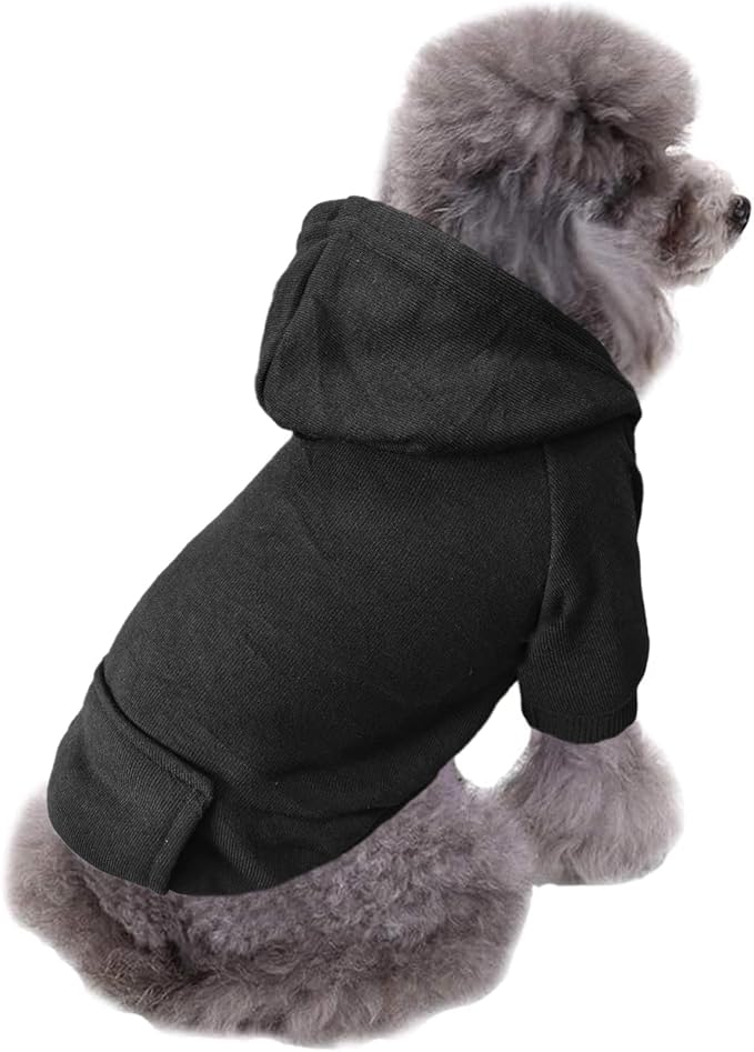 Jecikelon Winter Dog Hoodie Sweatshirts with Pockets Warm Dog Clothes for Small Dogs Chihuahua Coat Clothing Puppy Cat Custume (Black, XX-Small)