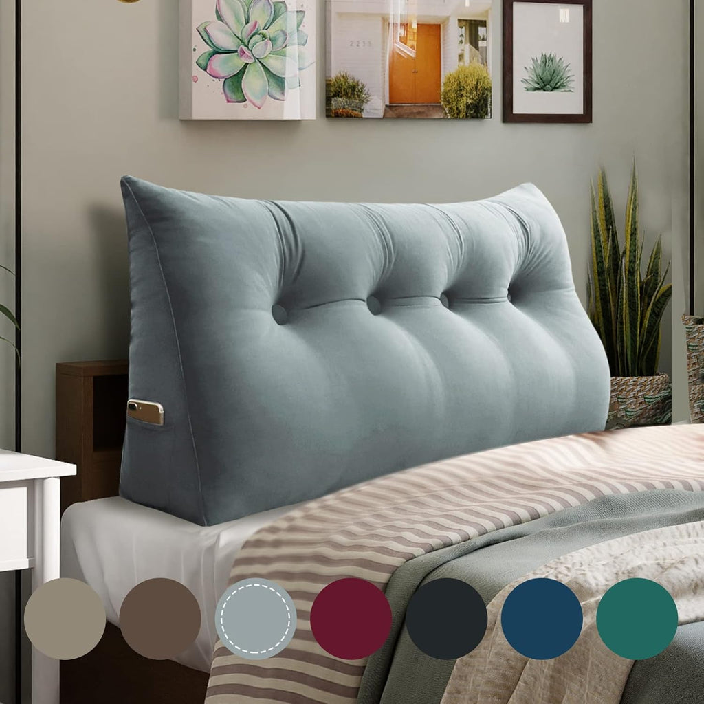 Wedge Headboard Pillow Dorm Room Reading Pillow Back Support for Sitting Up in Bed Bolster Lumbar Cushion Body Positioning Bedrest Velvet 54in Light Gray Full