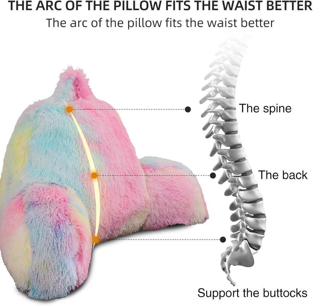 Aimuan Reading Pillow Bed Rest Pillow with Arms Rabbit Fur Cushion for Adults Teens Incline Rest Sitting up & Sleeping Snoring Pillow with Pregnancy Lumbar Back Support (Standard, Light-Pink)