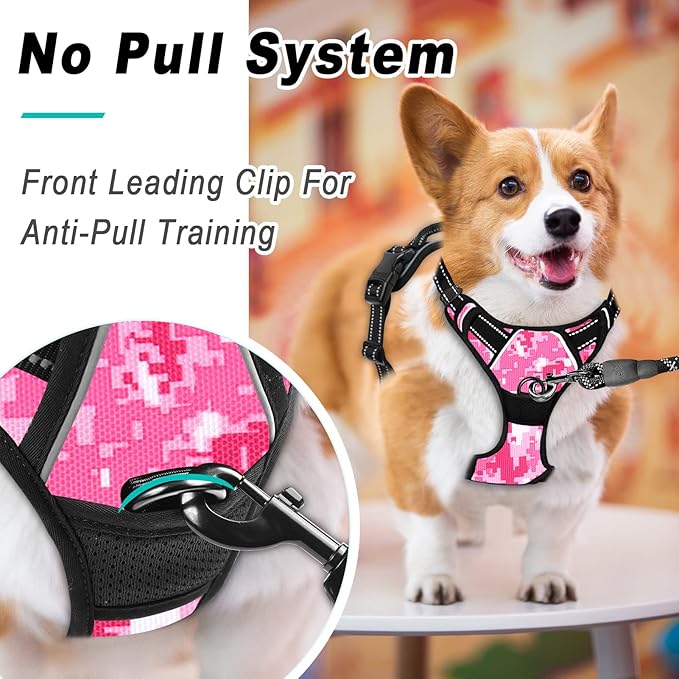 BARKBAY No Pull Dog Harness Large Step in Reflective Dog Harness with Front Clip and Easy Control Handle for Walking Training Running(Pink camo,XL)