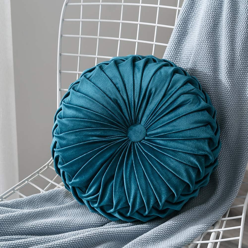 MOCOFO 14" Velvet Pleated Round Pumpkin Throw Pillow Couch Cushion Floor Pillow for Sofa Chair Bed Car Home Decorative
