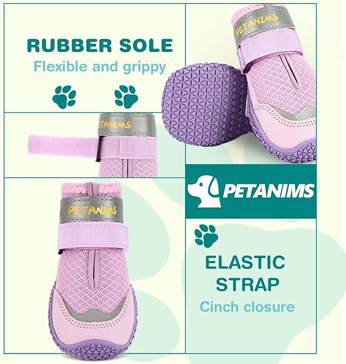 Dog Shoes for Small Dogs, Medium Dog Boots & Paw Protectors for Winter Snow, Breathable Dog Booties for Hot Pavement, Hardwood Floors Purple Size 2