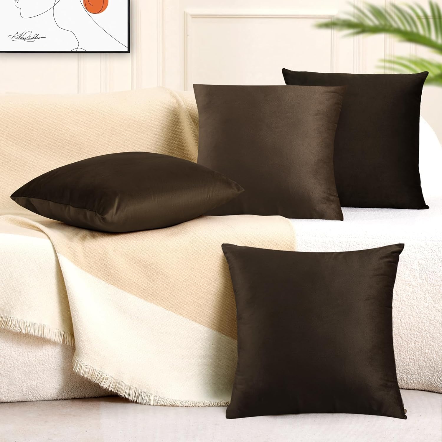 18x18 Inches Dark Brown Series Pillow Covers for Livingroom and Bedroom, Solid Velvet Throw Pillow Covers for Couch Sofa Deor (Brown Series, 18x18)