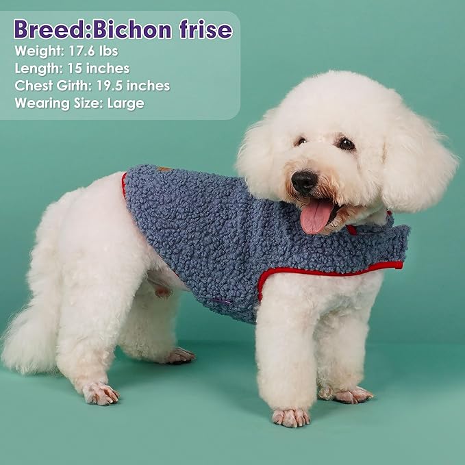 cyeollo Dog Coat Reversible Dog Jacket Winter Sherpa Dogs Sweater Clothes for Cold Weather Fleece Warm Pet Coats for Medium Dogs, Blue 2XL