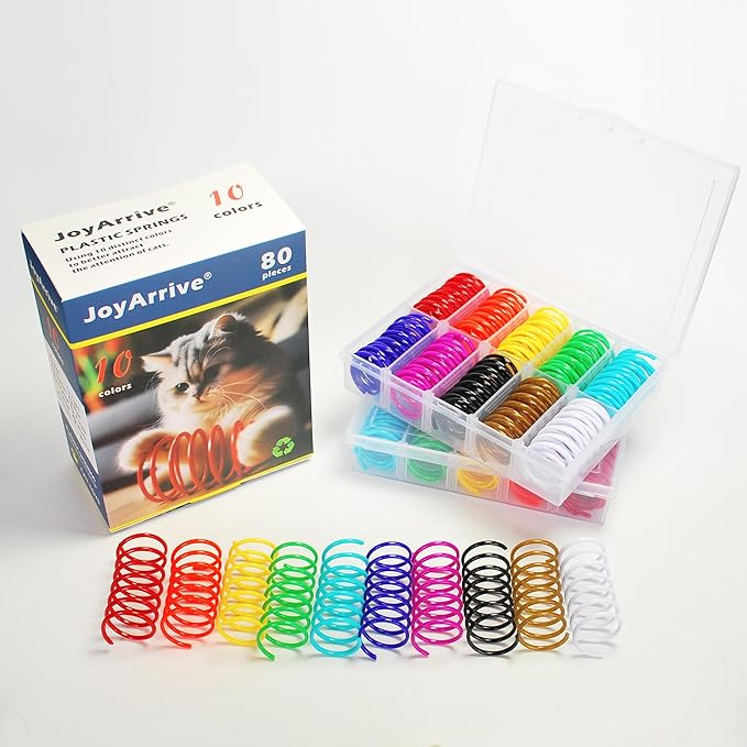 80Pcs 10 Colors Box Stored Cat Springs, Interactive Toys, Cat Spiral, Coil Toy, Hunting, Biting Toy, Swatting, Self-Play Plastic Kitten Toys