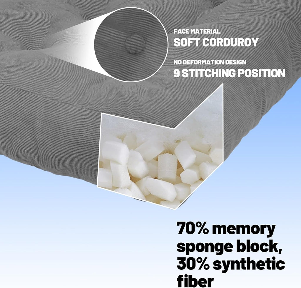 Meditation Floor Pillow Set of 2, Square Large Pillows Seating for Adults, Tufted Corduroy Cushion for Tatami Living Room, 22x22 Inch FP-Grey