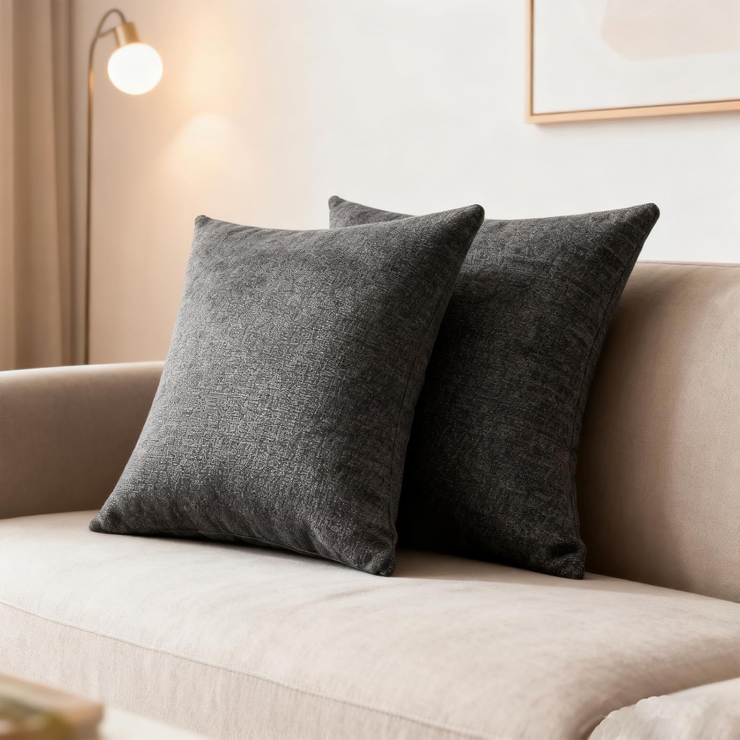 Throw Couch Pillow with Insert 18x18 Inches Set of 2 Square, Cute Modern Home Fall Decor for Living Room Sofa Bed Cushion Accent Case, Anthropologie Style Home Decor (Agate Gray #P2-15)