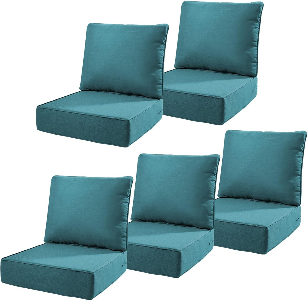6" Thick Outdoor Cushions 22x24x6, 5-Set Deep Seat Patio Cushions with Removable Cover, Waterproof & Fade Resistant Replacement for Wicker Chair, Loveseat, Sofa - Peacock Green