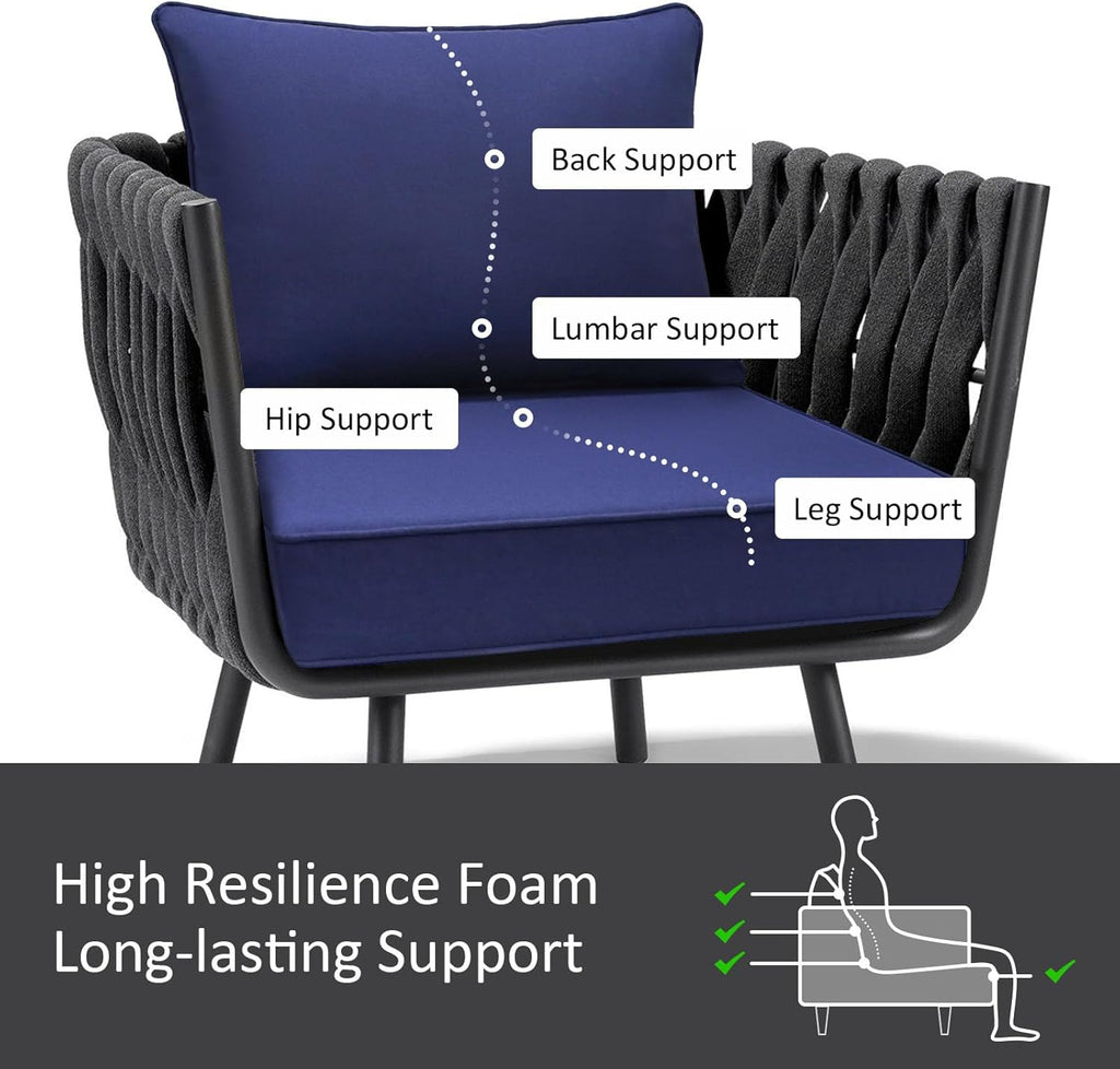 Outdoor Patio Chair Cushions Set, 24" x 24", Set of 2, Water-Repellent, Fade Resistant, Deep Seat Bottom and Back Cushion for Backyard, Couch, Sofa and Patio Furniture, Navy