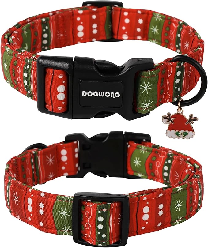 DOGWONG Christmas Dog Collar- Cute Red Christmas Strip Dog Collars Adjustable Designer Dog Collar for Small Medium Large Dogs L