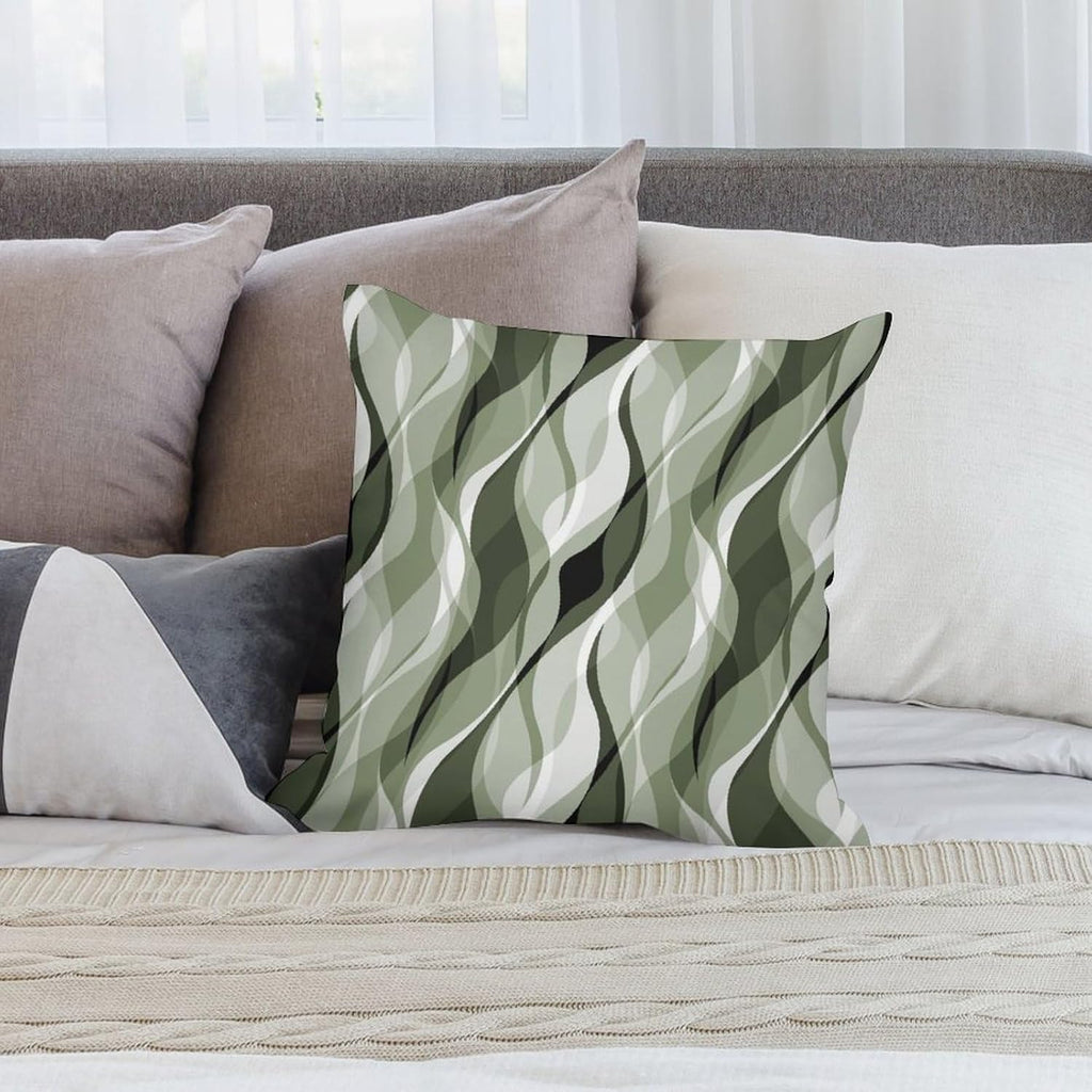 Sage Green Throw Pillow Covers Abstract Ombre Green and Grey Striped Decorations for Bedroom Living Room Farmhouse Sofa Pillows Bed Couch 20x20 Inch