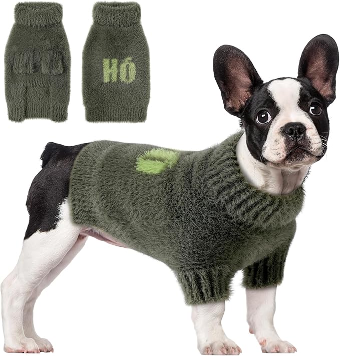 Small Dog Furry Pullover Sweater, Classic Turtleneck Dog Clothes for Cold Weather Cute Warm Pet Clothes for Chihuahua, Bulldog, Dachshund, Pug Green X-Large