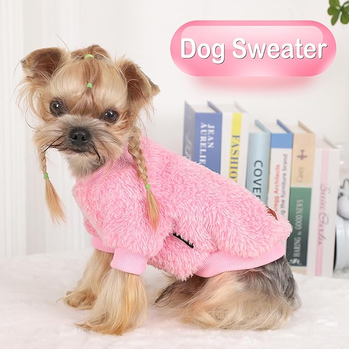 Dog Sweater Sweaters for Small Dogs Girl Purple Fleece Clothes Winter Soft Thickening Warm Puppy Boy Teacup Yorkie Chihuahua (M,Pink)