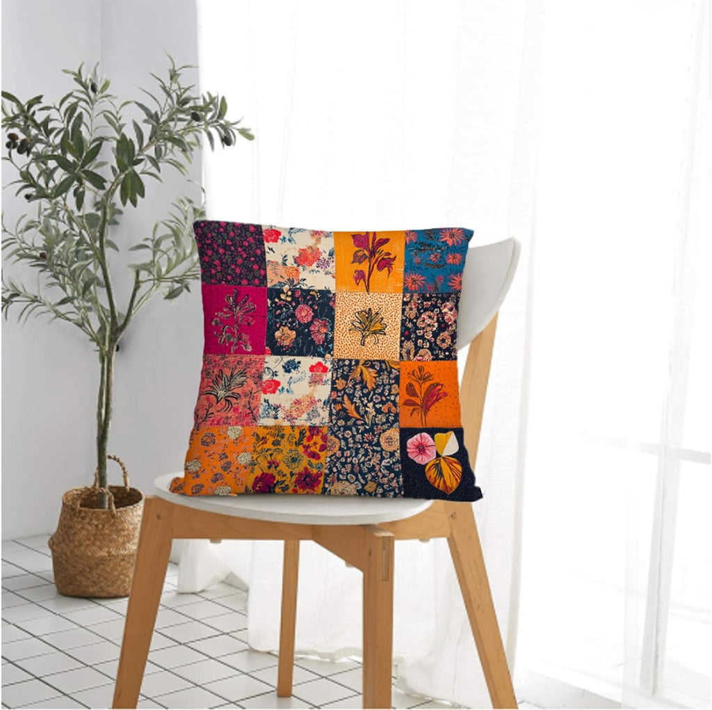 Throw Pillow Covers 20x20 Set of 2, Patchwork Cushion Covers, Decorative Square Pillowcases for Couch, Bedroom, Living Room