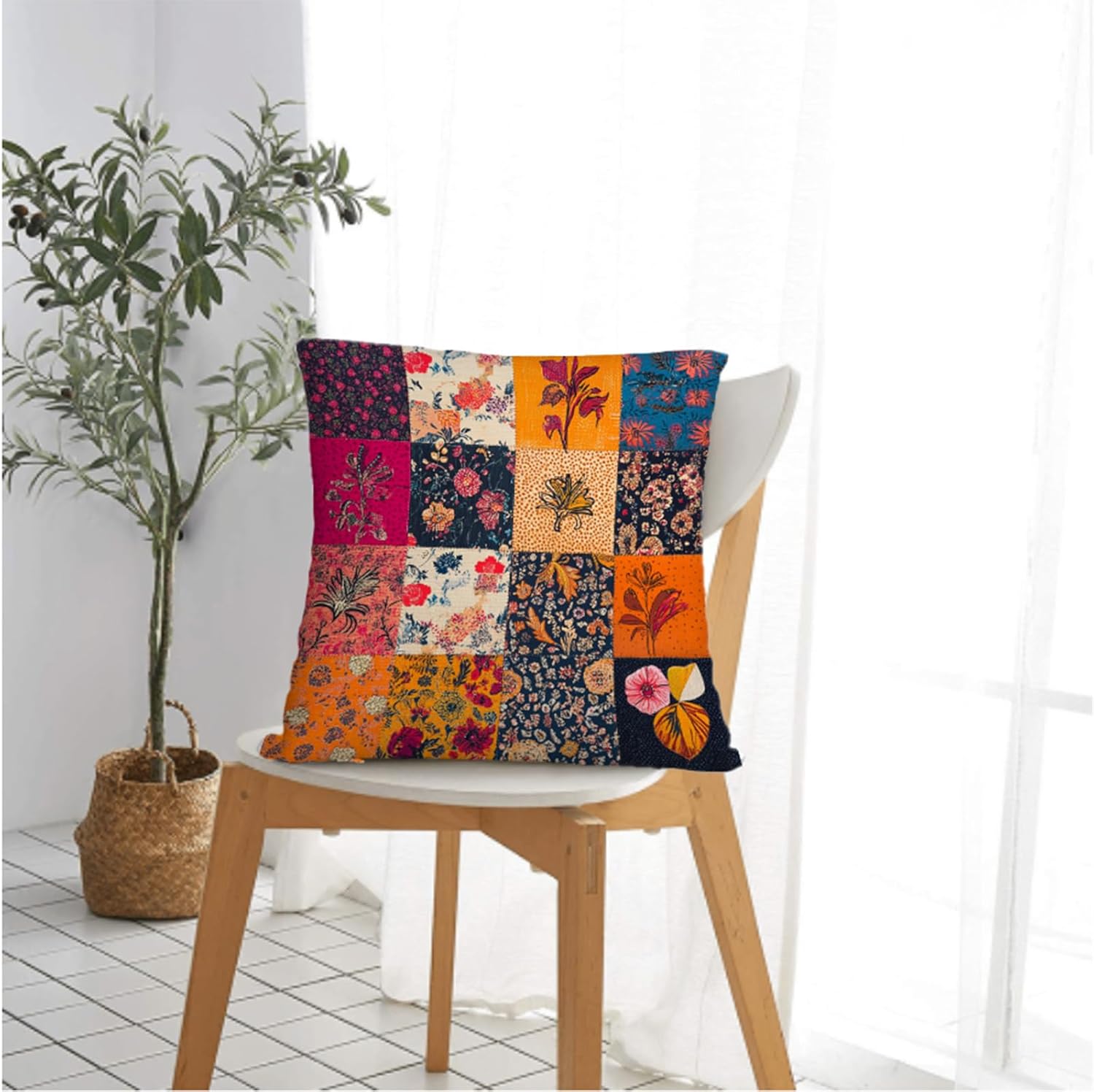 Throw Pillow Covers 18x18 Set of 2, Patchwork Cushion Covers, Decorative Square Pillowcases for Couch, Bedroom, Living Room