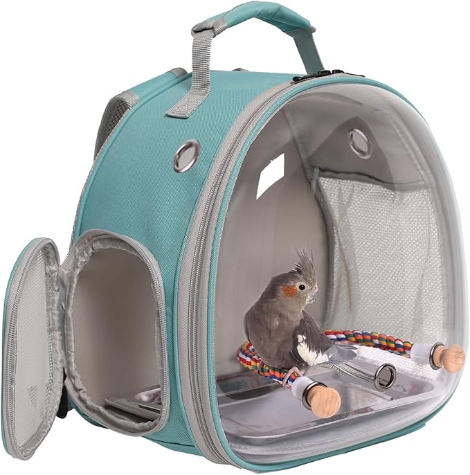 Small Bird Travel Backpack Carrier Cage, Backpack to Transport Backpack Carrier with Metal Tray Stand Perch for Parakeet Cockatiel Budgies Vet Carry Book Bag