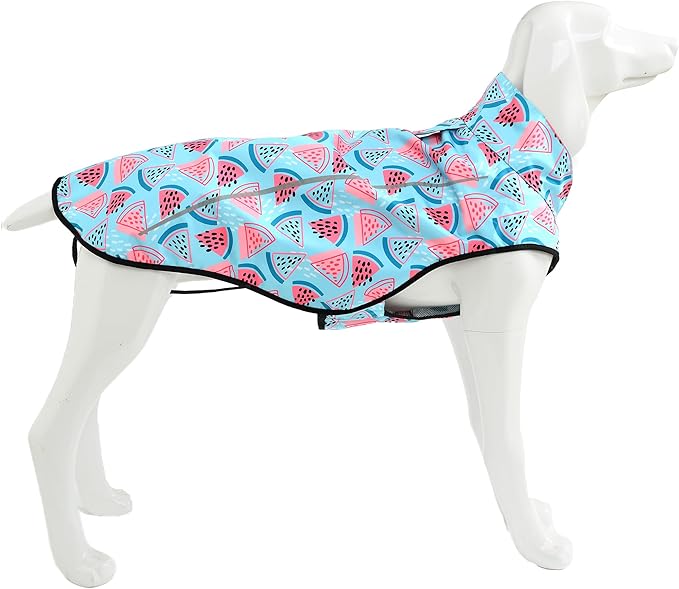 Mile High Life Dog Raincoat, Adjustable Waterproof Reflective Rain Jacket for Small Medium Large Dogs, Lightweight Breathable Pet Rain Coat with Leash Hole(Light Blue Watermelon,XS Chest 17-23")