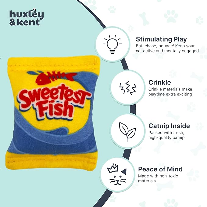 Huxley & Kent Plush Cat Toy - Interactive Catnip Toy for Cats & Kittens - Soft with Crinkle & Catnip - Fun Indoor Play - Sweetest Fish