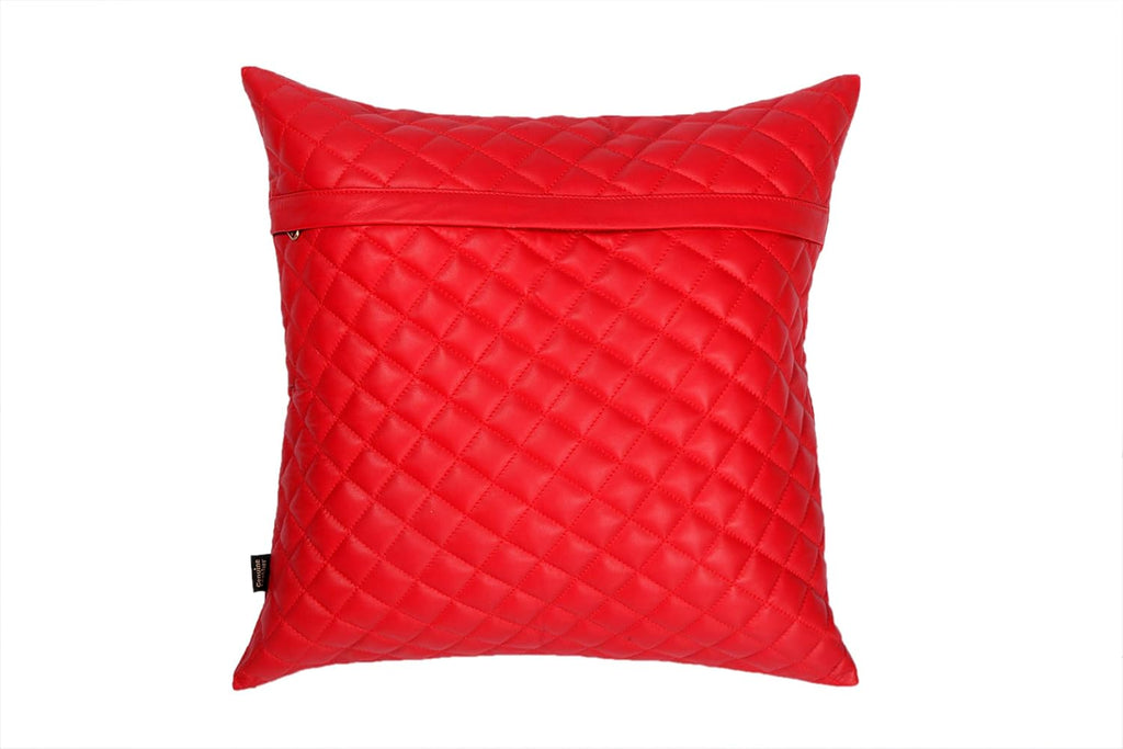 100% Lambskin Leather Diamond Lattice Pattern Pillow Cover - Sofa Cushion Case - Decorative Throw Covers for Living Room & Bedroom - 20x20 Inches - Red Pack of 1