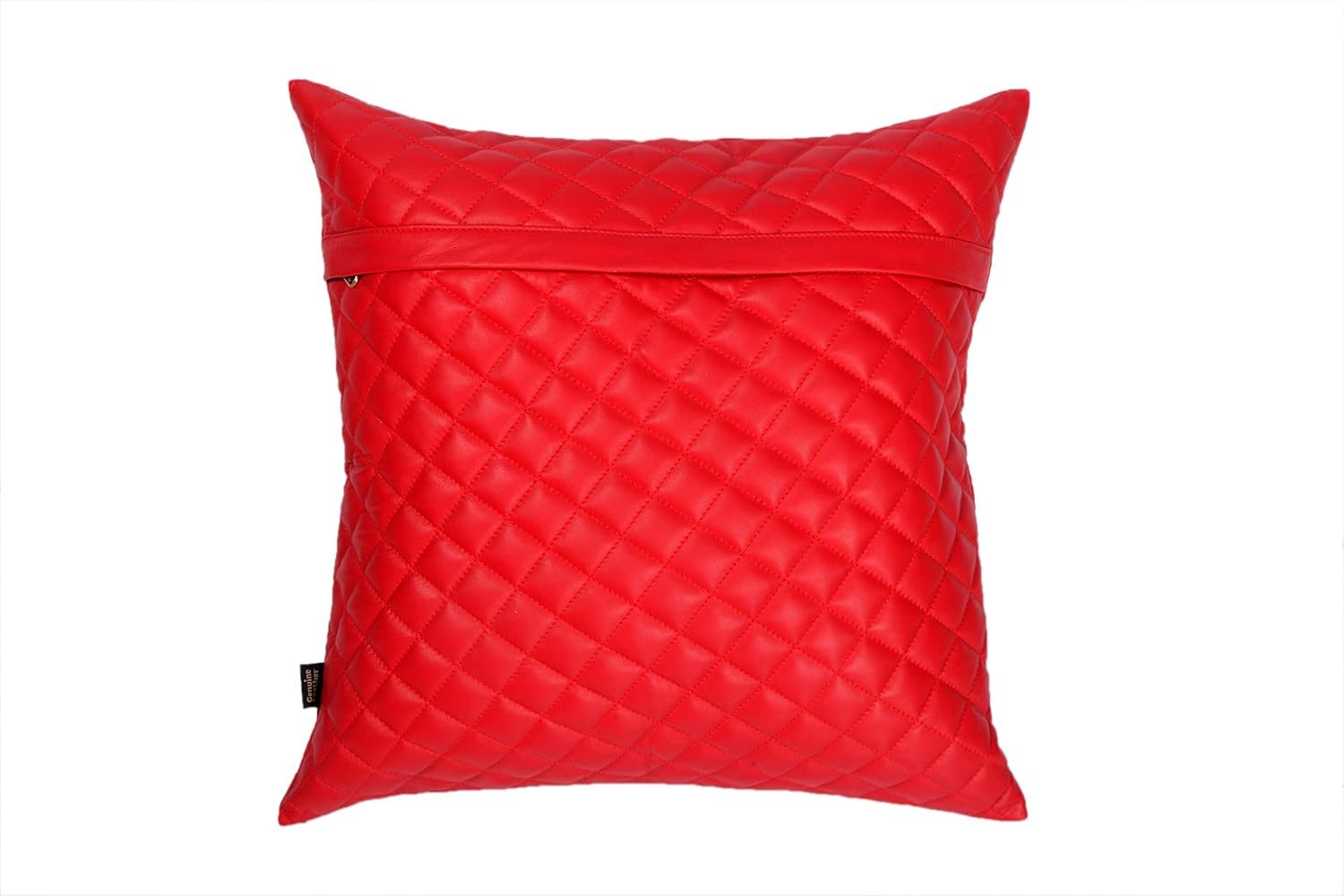 100% Lambskin Leather Diamond Lattice Pattern Pillow Cover - Sofa Cushion Case - Decorative Throw Covers for Living Room & Bedroom - 20x20 Inches - Red Pack of 1