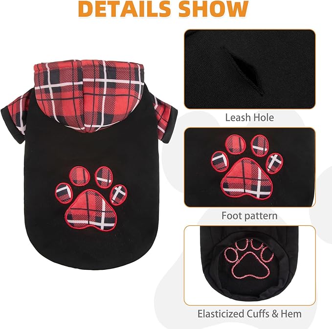 KOOLTAIL Plaid Dog Hoodie Pet Clothes Sweater with Hat and Pocket for Small Medium Large Size Dogs, Soft Winter Warm Dog Cold Weather Coat, Fleece Fall Dog Hooded Sweatshirt for Puppy Cats, Red L