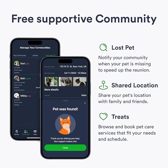 Cat GPS Tracker – Smallest Waterproof Pet Tracking Device with App, Real-Time Location, Smart Alerts & Geo-Fence, Long-Life Battery, Collar-Compatible – iOS & Android (12-Mo Subscription Included)