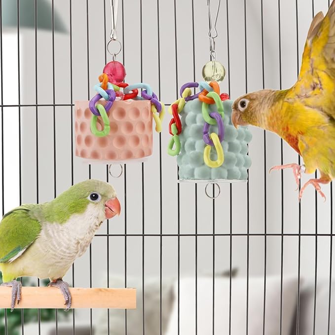 Wontee Bird Beak Grinding Stone Bird Calcium Block Chewing Treats Toy for Budgies Cockatiels Conures Quaker Senegal Parrot, 2PCS (Orange+Green)