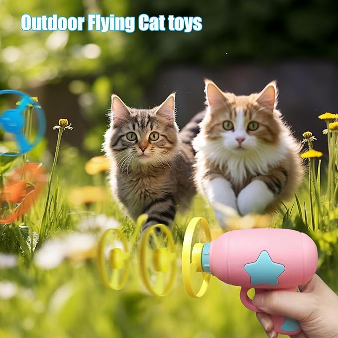 Cat Fetch Toys, Interactive Flying Cat Toy with 20 Flying Propellers, Dog Cat Pet Tracks Chasing Toy for Indoor,Outdoor Cats (Dark Blue)