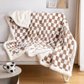 LOMAO Sherpa Throw Blanket Fleece Blanket with Checkered Pattern Soft Thick Blanket for Couch, Bed, Sofa Luxurious Warm and Cozy for All Seasons (Khaki, 60"x80")