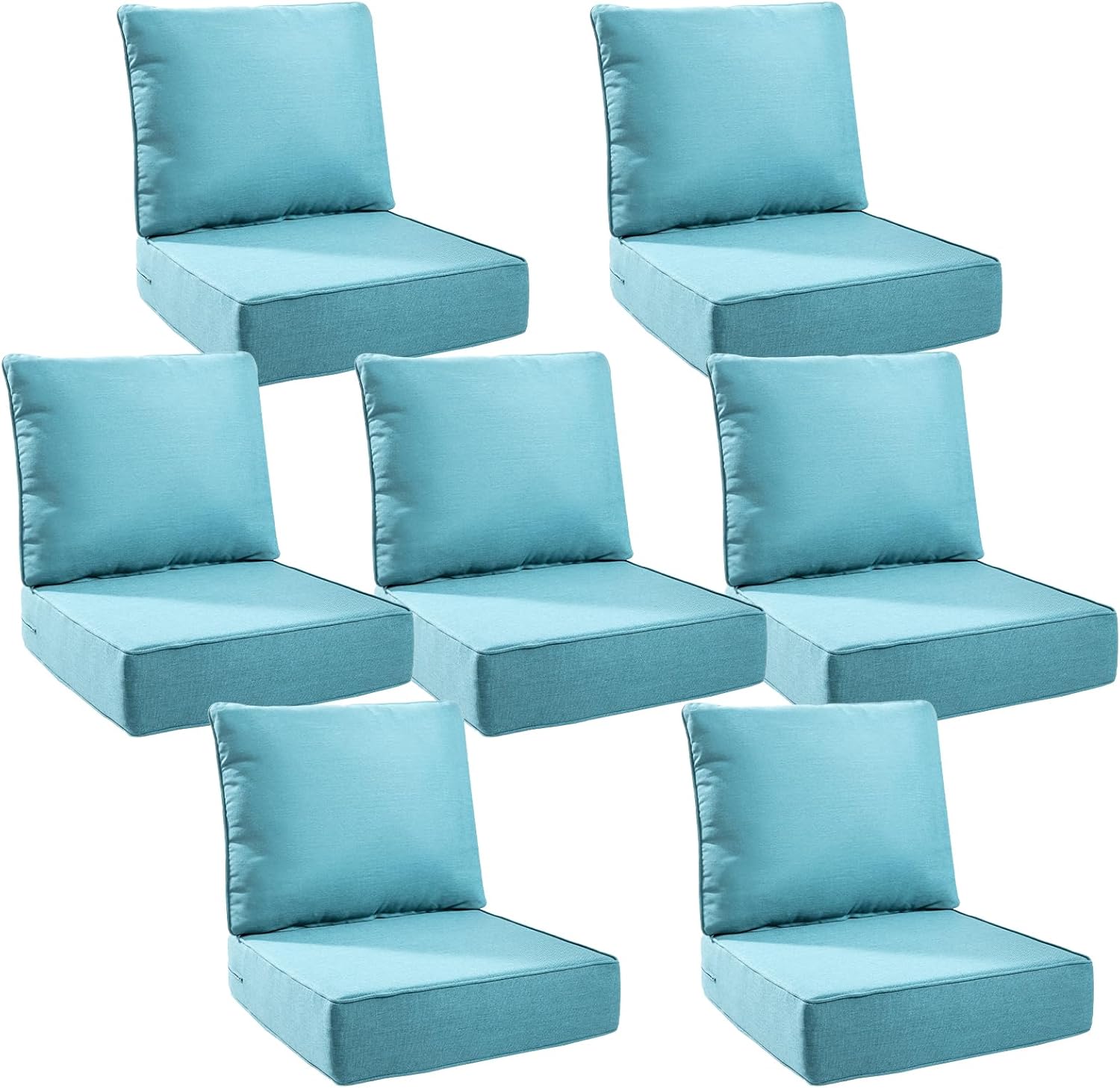 6" Thick Outdoor Cushions 24x24x6, 7-Set Deep Seat Patio Cushions with Removable Cover, Waterproof & Fade Resistant Replacement for Wicker Chair, Loveseat, Sofa - Teal