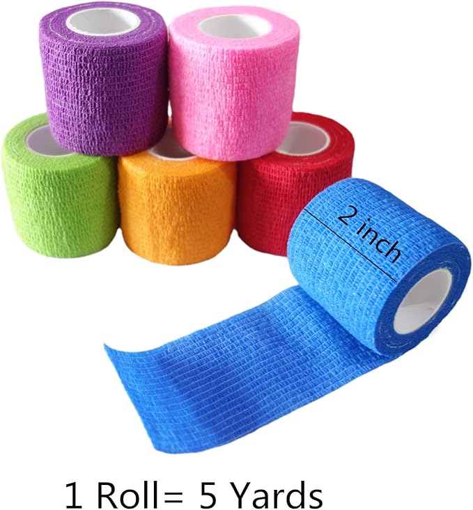 6 Pack 2" x 5 Yards Self Adhesive Bandage Wrap Breathable Cohesive Vet Wrap for Pets, Elastic Self-Adherent Tape for Sports, Wrist, Ankle (Mixed Colors)