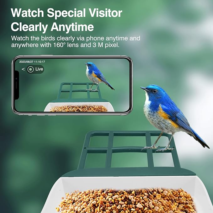 Bird Feeder with Camera,Smart Watching Birds,AI Identify Species with Solar Panel,Auto Record 2K HD Capture Video Live,2L Large Capacity,Ideal Gifts for BirdLover (Green+64G Card)