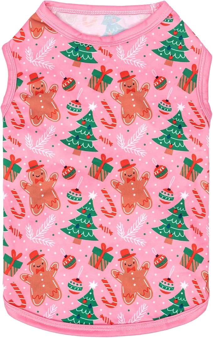 CuteBone Dog Christmas Shirts 2-Pack Soft Pet Clothes Breathable Summer Vest for Small Puppy and Stretchy Cat Apparel 2BX16L