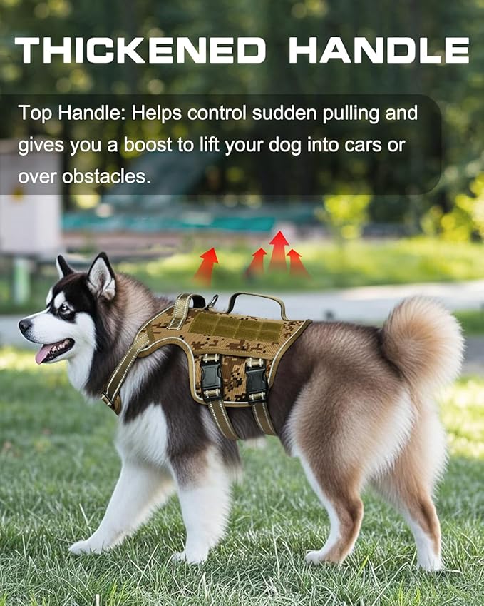 Dog Harness for Large Dogs Heavy Duty, No Pull Tactical Dog Harness with Molle System, Easy On and Off Service Dog Vest, Breathable Padded, Adjustable Reflective Pet Vest for Walking Hiking Training