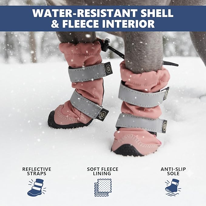 Spark Paws Dog Shoes, Waterproof Dog Boots for Medium to Large Dogs, Non Slip, Breathable Dog Booties and Paw Protectors - 4PCS Doggie Hiking Boots with Reflective Straps - Pink - Size 7