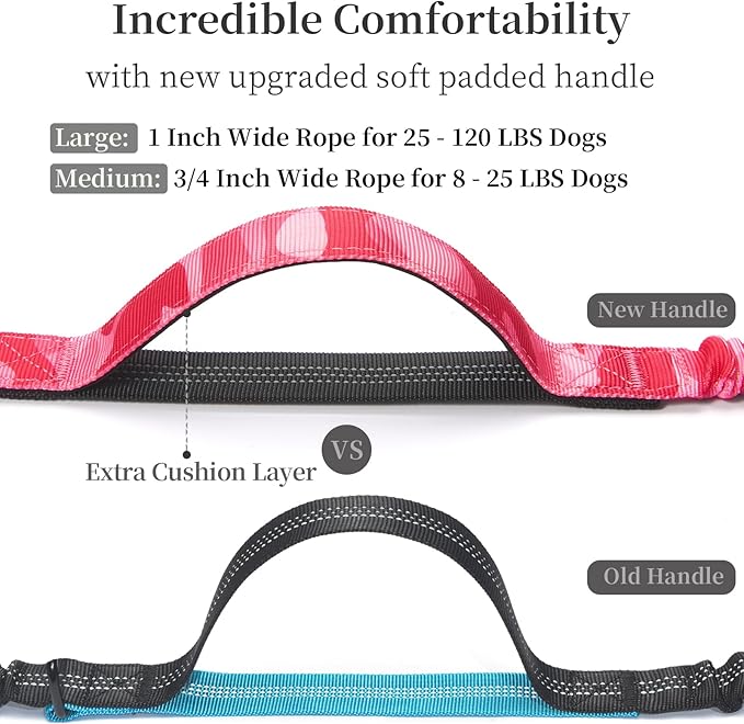 iYoShop Hands Free Dog Leash with Zipper Pouch, Dual Padded Handles and Durable Bungee for Walking, Jogging and Running Your Dog (camo Pink, Large)