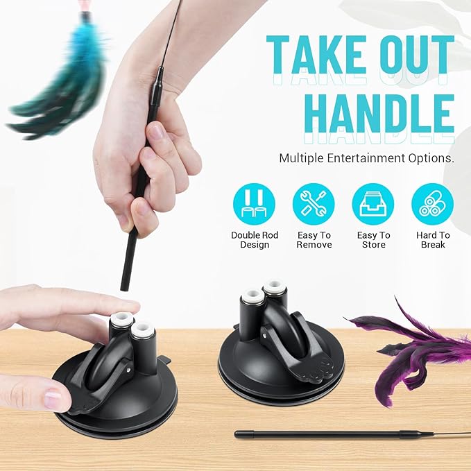 ROSAUI 11-Pack Cat Toy Set with Suction Cup Base and Wire Teasers – Interactive Bird and Feather Attachments with Yarn Balls for Cats and Kittens – Indoor Cat Fun and Exercise