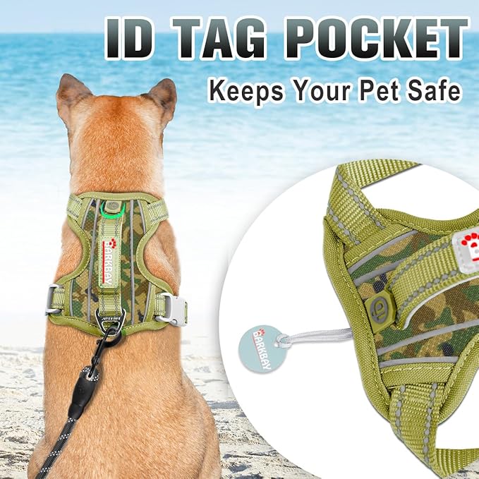 BARKBAY No Pull Dog Harness Large Reflective Dog Harness with Front Clip and Easy Control Handle for Walking Training Running with ID tag Pocket(Camo,XS)