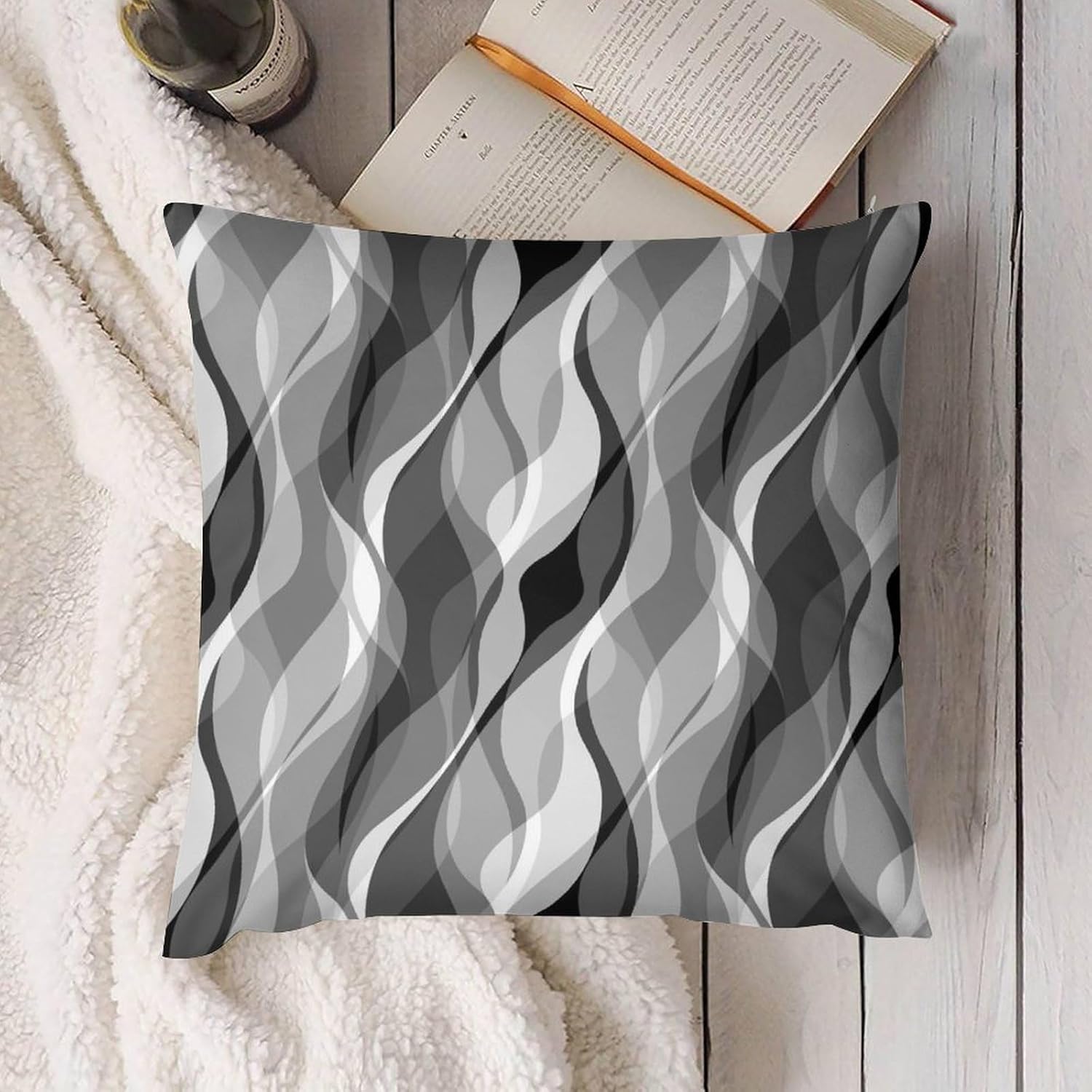 Grey Throw Pillow Covers Modern Abstract Black and Grey Striped Decorations for Bedroom Living Room Farmhouse Sofa Pillows Bed Couch 20x20 Inch
