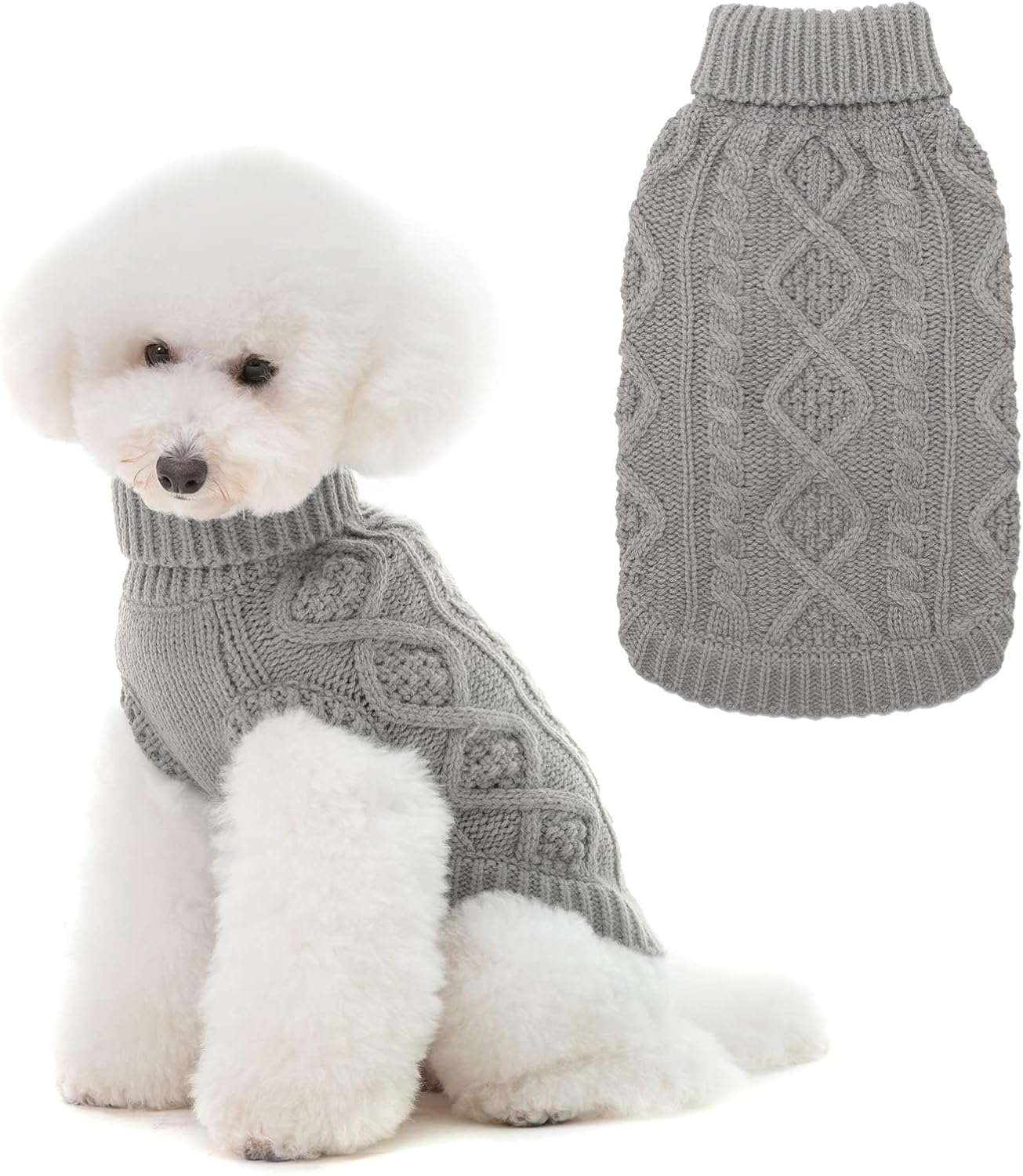 BINGPET Thermal Knitted Dog Sweater for Small Medium Large Dogs,Winter Dog Cat Coat Warm Sweartershirts Outfits,Classic Cable Knit Turtleneck Pullover Dog Jumper Coat Warm Sweartershirts