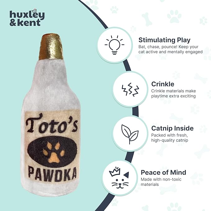 Huxley & Kent Plush Cat Toy - Interactive Catnip Toy for Cats & Kittens - Soft Kitty Toy with Crinkle & Catnip - Fun Indoor Play Toy - Toto's Pawdka