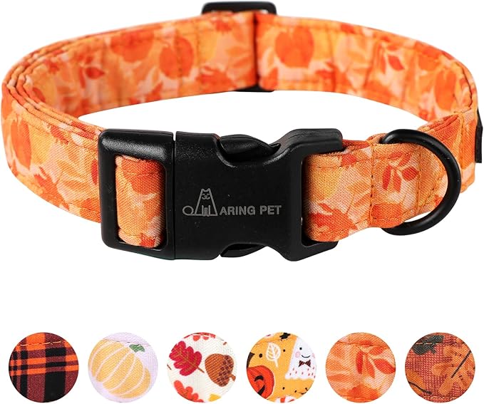 ARING PET Fall Dog Collar-Cute Orange Leaves Dog Collar for Small Dogs, Cotton Lightweight Dog Collars with Quick Release Buckle for Small Medium Large Dogs