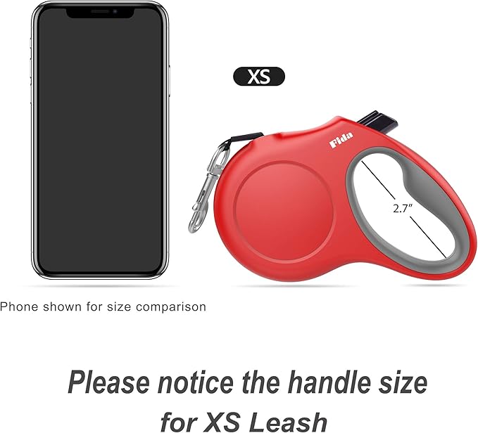 Fida Retractable Dog Leash with Dispenser and Poop Bags, 10 ft Pet Walking Leash for X-Small Dog or Cat up to 18 lbs, Anti-Slip Handle, Tangle Free, Reflective Nylon Tape (XS, Red)