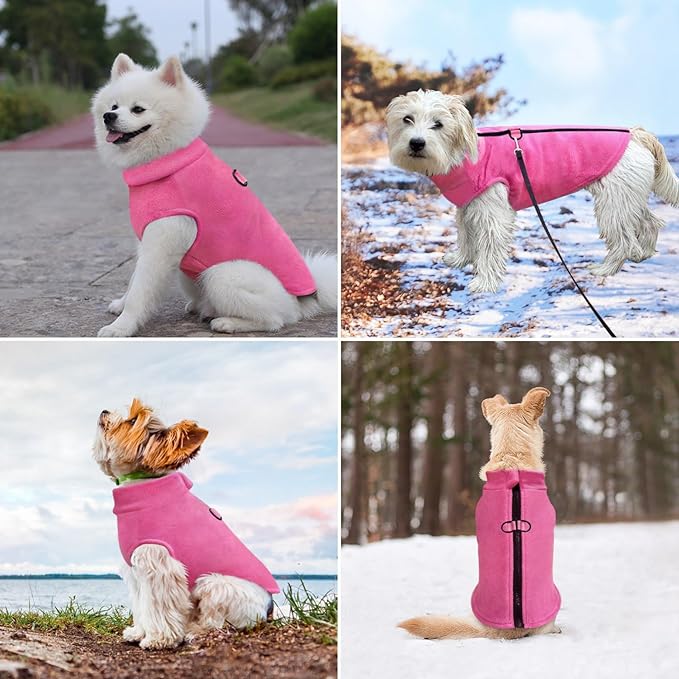 Idepet Dog Fleece Vest Sweater Zip Up Warm Pullover Dogs Jacket with D-Ring Leash Winter Cold Weater Coat Pet Sweatershirt Clothes Hoodie for Small Medium Dogs Boy Girl (Rose Red, XXS)