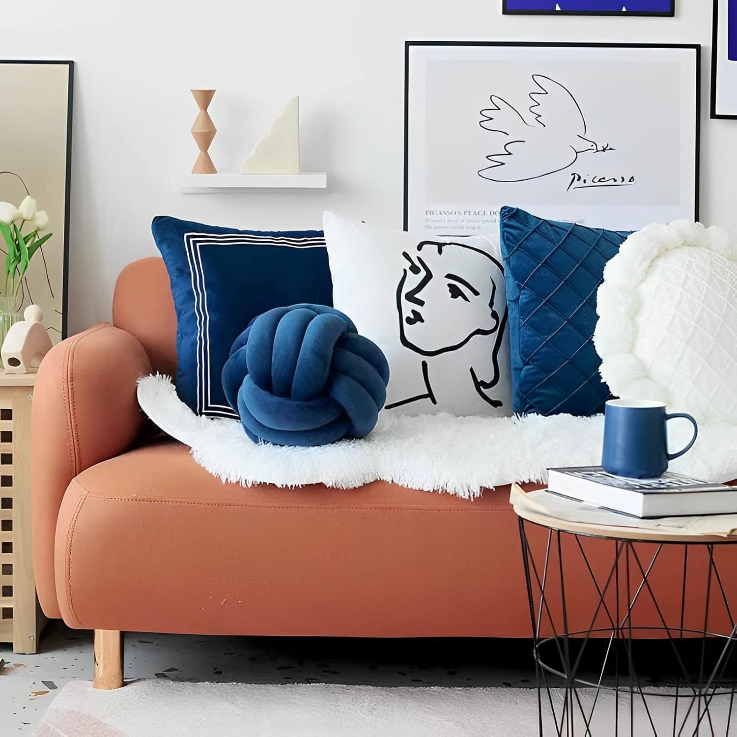 Knot Ball Pillows, Round Throw Pillow Cushion Home Decoration Soft Plush Pillow, Throw Knotted Ball Pillow Handmade Children Room Decoration Round Plush Toy Pillow (Dark Blue,11"/28cm)